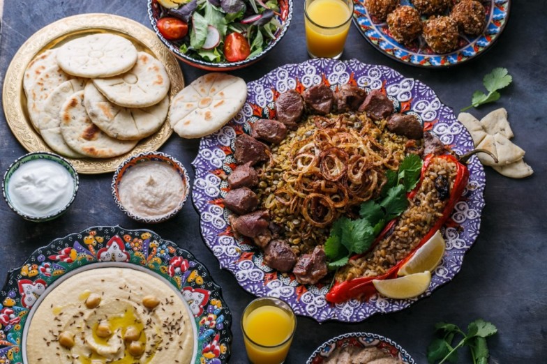 Freshly prepared Arabic meal spread